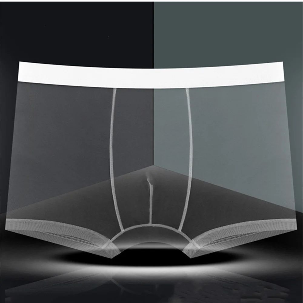 Men Transparent Boxers Bulge Ice Silk See Through Underpants Sexy Mid Waist Panties Lingerie Intimates