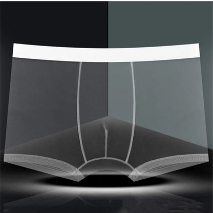 Men Transparent Boxers Bulge Ice Silk See Through Underpants Sexy Mid Waist Panties Lingerie Intimates