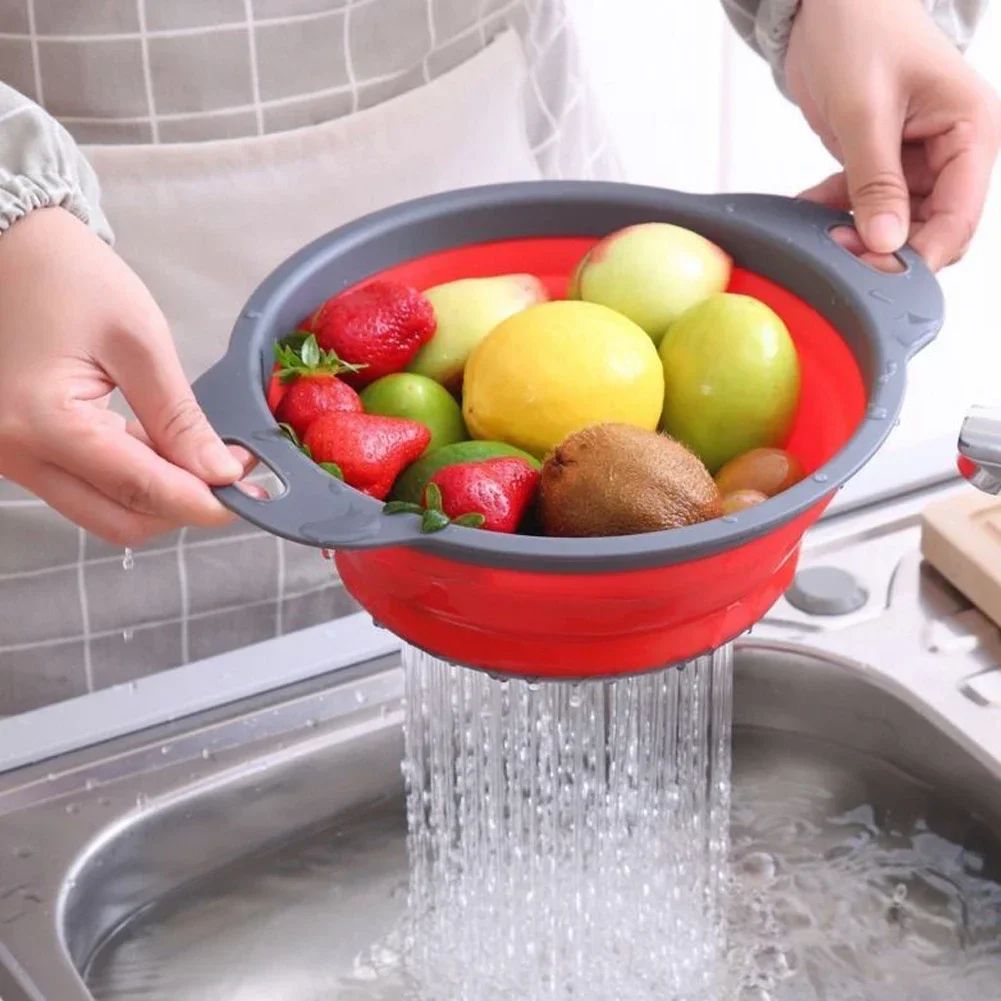 Cesto de Drenagem Dobrável de Silicone Cesto de Lavar Frutas e Vegetais Coador Dobrável Escorredor Dobrável Ferramenta de Armazenamento de Cozinha