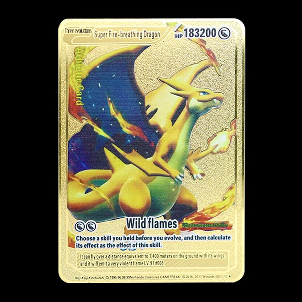 Pokémon 183200 Pontos Alto HP Cartas de Metal Douradas Pretas Inglês Francês Vmax Mega GX Coleção de Cards Charizard Pikachu Mewtwo