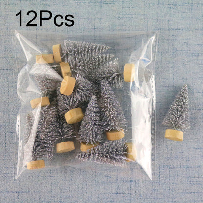 12Pcs Mini Christmas Tree DIY Ornament Artificial Pine Sisal Snow Landscape Xmas Trees Decoration Tabletop Navidad Decor Gifts