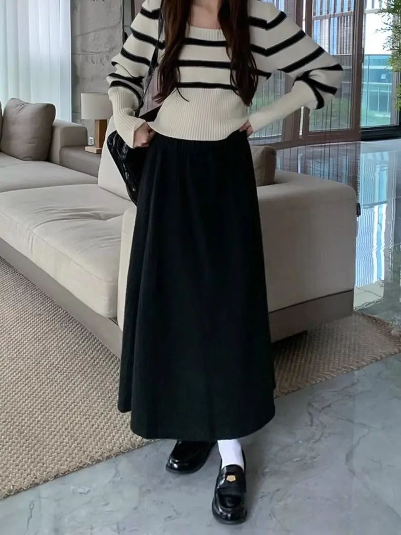 Plus Size Women's Fleece-Lined Thickened Skirt High-Waisted Slimming Medium-Length A- Line Korean Style New Arrival For Autumn/W