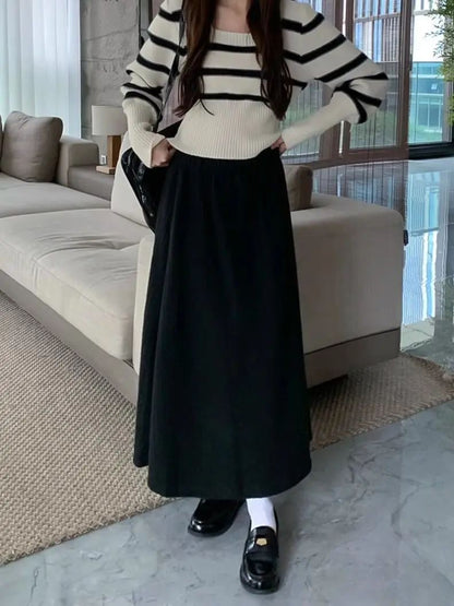 Plus Size Women's Fleece-Lined Thickened Skirt High-Waisted Slimming Medium-Length A- Line Korean Style New Arrival For Autumn/W