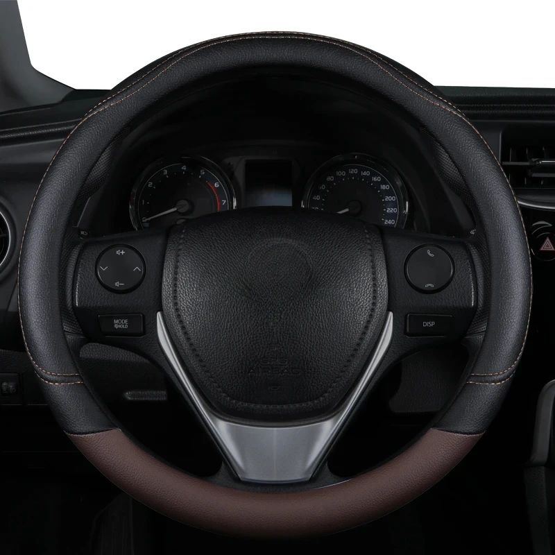 1PC New PU Leather Splicing Leather Anti-slip Wear Four Seasons Universal Steering Wheel Cover Black pink