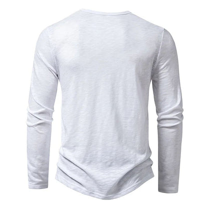 Autumn New Men's Cotton Button Long Sleeve  Henley Neck T-Shirt Casual Solid Color Breathable Versatile Fashion Slim T-Shirts