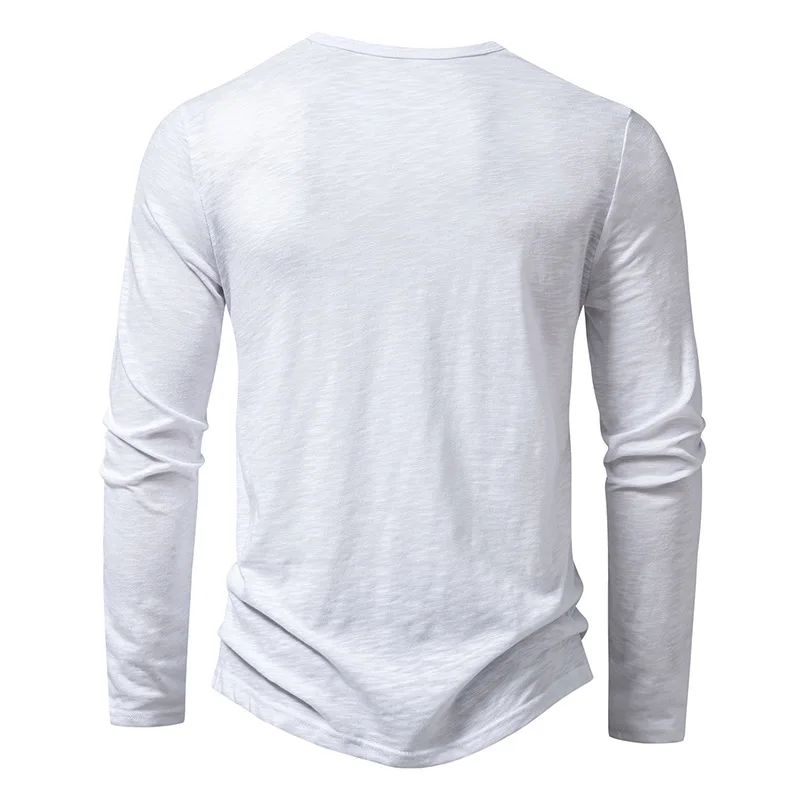 Autumn New Men's Cotton Button Long Sleeve  Henley Neck T-Shirt Casual Solid Color Breathable Versatile Fashion Slim T-Shirts
