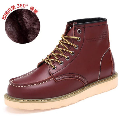 Winter Leather Men Boots Warm Mens Snow Boots with Fur Waterproof Handmade Male Ankle Boots No-slip High Top Male Work Shoes