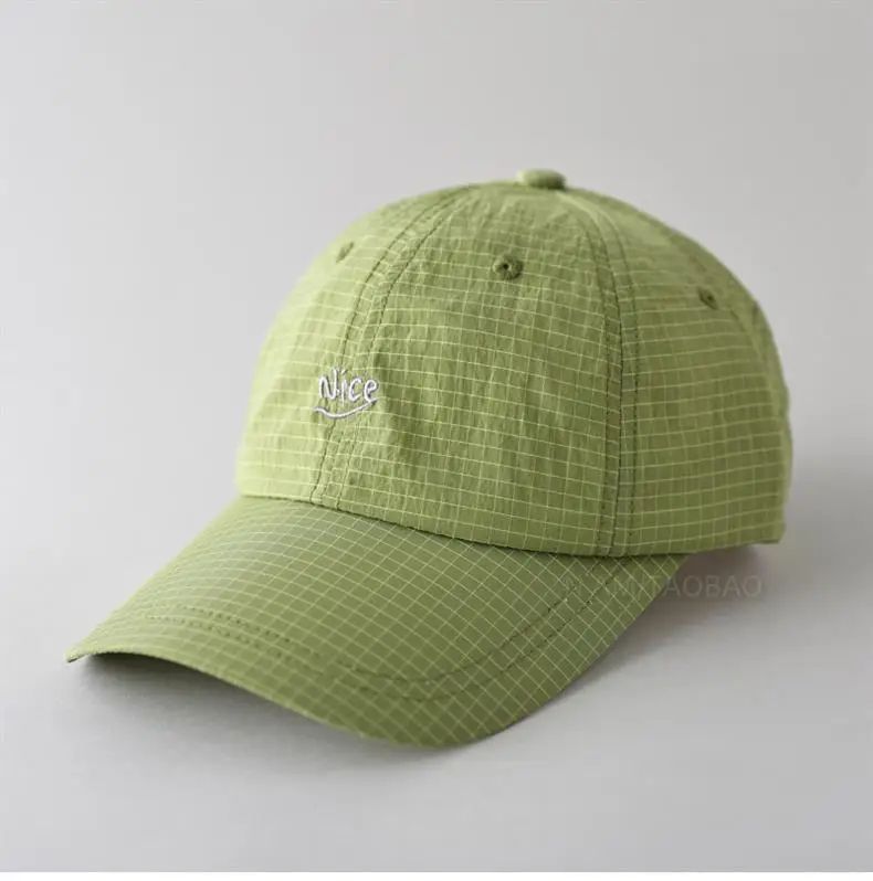 SS25 Korean Baseball Cap with Letter Embroidery & Gingham, Quick-Dry Minimalist Casual Unisex Hat for Daily Use