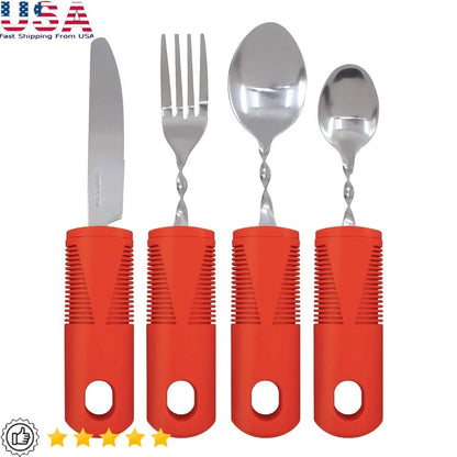 Conjunto de Talheres Adaptáveis de 4 Peças Leves, Garfos e Colheres Flexíveis, Talheres Ergonômicos de Fácil Aderência para Idosos, Ideal para Alimentação de Pessoas com Demência e Alzheimer