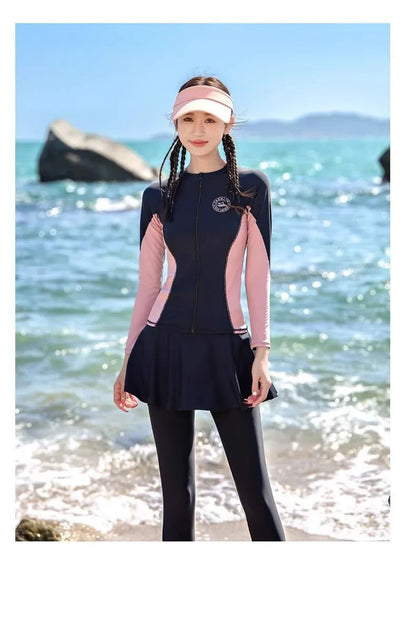 Women's Swimming Suit 2025 New Style Four-Piece Conservative Bikini Long Sleeve Long Pants Surfing Snorkeling Mother Suit
