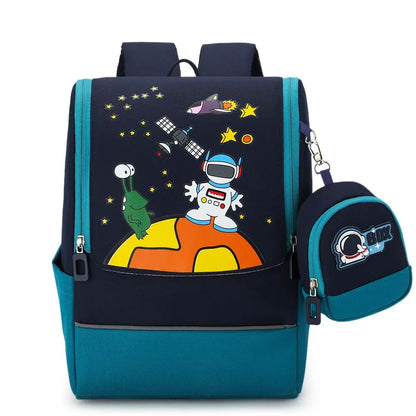 Mochila infantil de desenho animado para meninos e meninas do ensino fundamental, versão coreana, nova bolsa espacial infantil