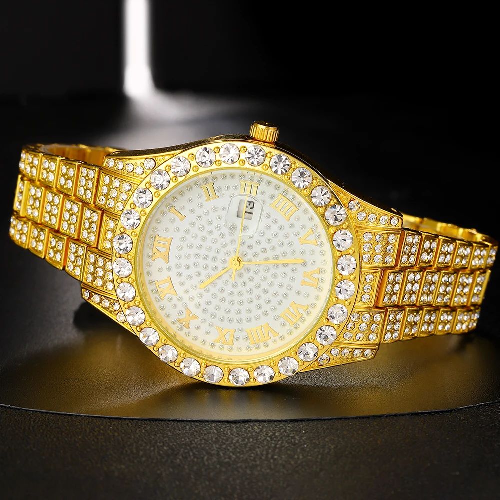 Popular Iced Out Watch Men Luxury Full Diamond Women Watches CZ Quartz Men's Watch Waterproof Hip Hop Male Clock Gift Jewelry
