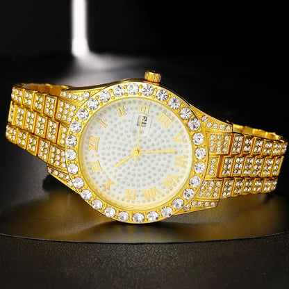 Popular Iced Out Watch Men Luxury Full Diamond Women Watches CZ Quartz Men's Watch Waterproof Hip Hop Male Clock Gift Jewelry