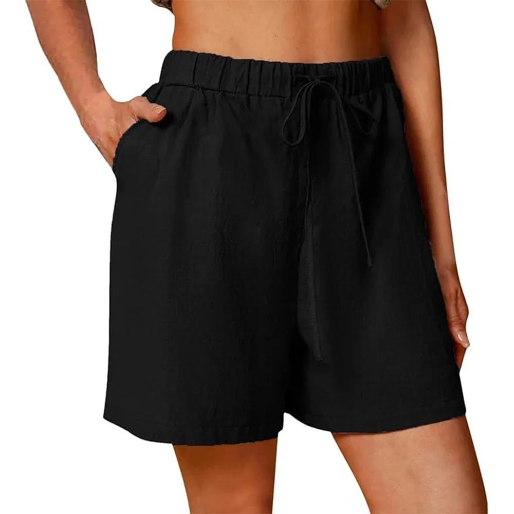 Women's Summer Casual Shorts Drawstring Solid Color Cotton Linen Short Pants Female Loose Straight Jogging Outdoor Streetwear