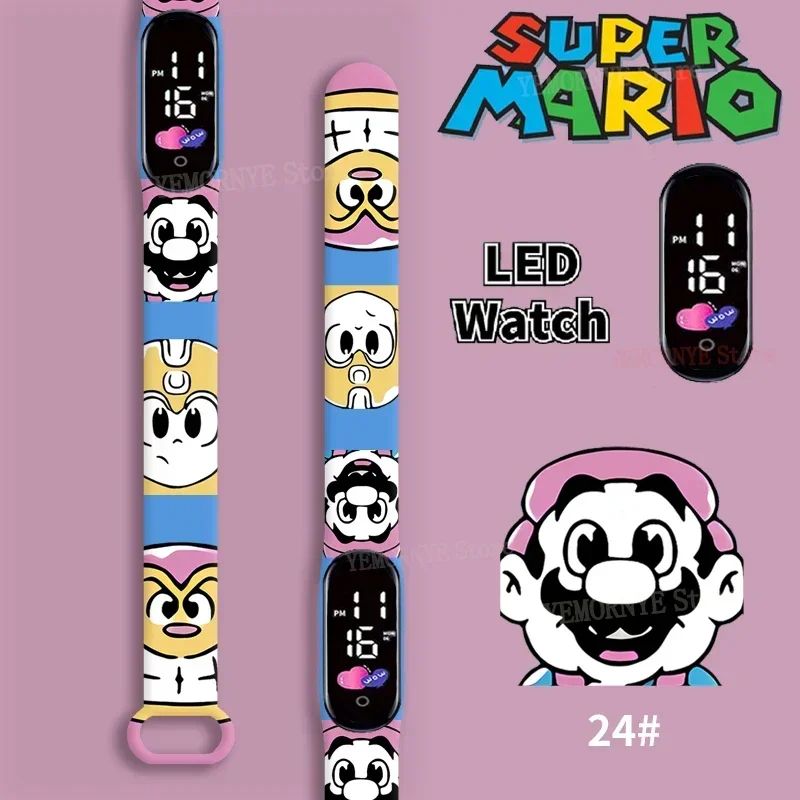 Mario Bros Children's Watches Action Figures Luigi Princess Peach Yoshi Bowser kids Sport Wristband Waterproof Digital Watch Toy