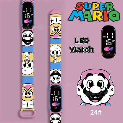 Mario Bros Children's Watches Action Figures Luigi Princess Peach Yoshi Bowser kids Sport Wristband Waterproof Digital Watch Toy