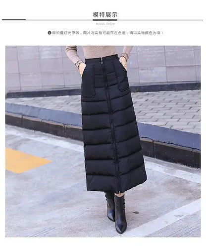 Saia de Algodão Quente de Inverno Grossa Feminina Outono Inverno Nova Saia de Algodão Para Baixo Calça Meia-Corpo 2025 Nova Saia de Inverno Vestido Longo
