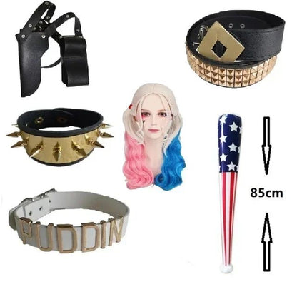 2025Halloween Suicide Cosplay  Squad Quinn Monster  Bracelet Belt necklace Gloves Accessories Full Set Wig Harley