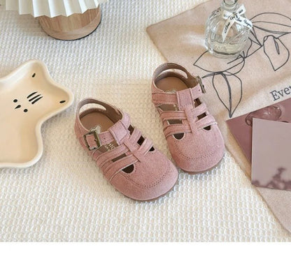1-12Y Children's Sandals Toe Protect Boys Girls Summer New Candy Color Soft Sole Shoes Kids Casual Retro Flat Leather Sandals