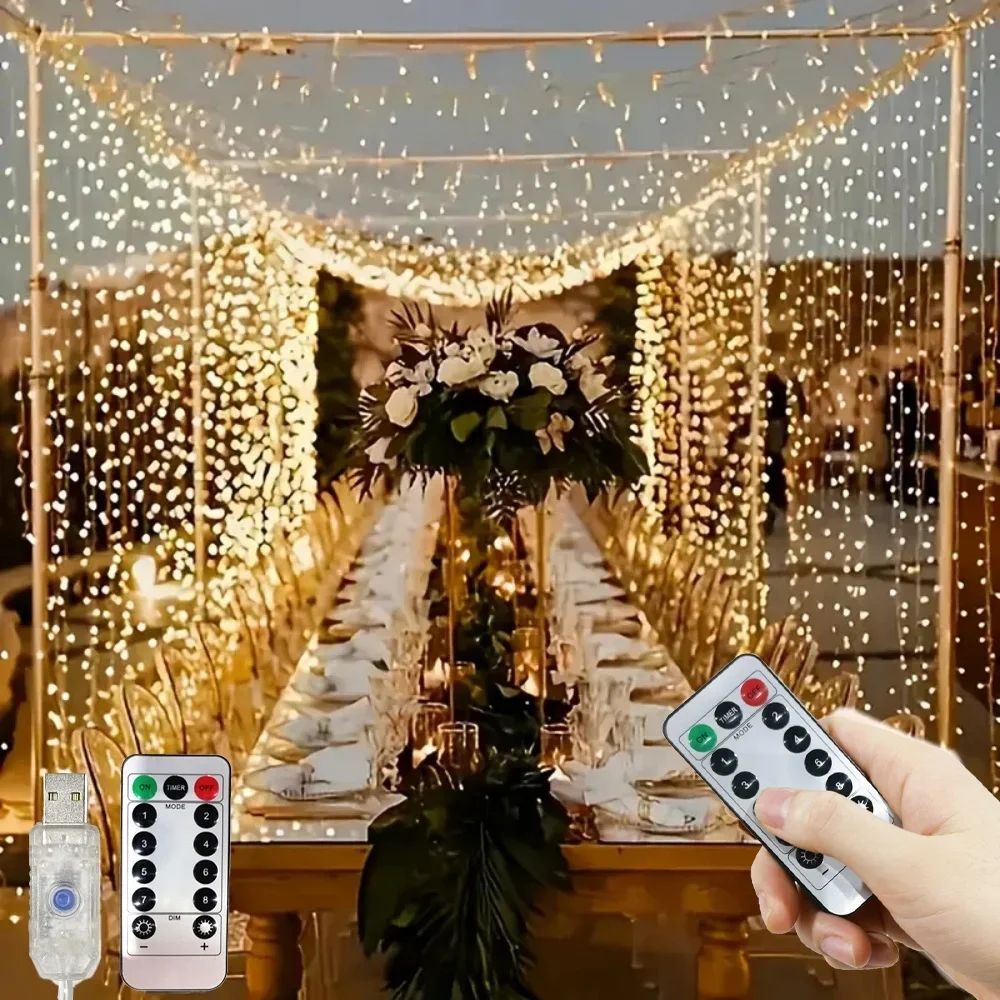 3/6m LED Curtain String Lights USB Festoon Remote Control Garland Fairy Lights Wedding Christmas Decoration for Home Bedroom