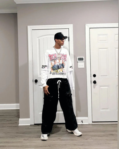 Womens Harajuku Klein Stone Embroidery Crop Tees Y2k Gothic Graphic Men Hip Hop Print Long Sleeves T Shirts Cotton Loose Tops