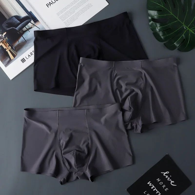 3PCS High Quality Men's Ice Silk Underwear Summer Thin Breathable Seamless Panties Sexy Male Underpants Plus Size