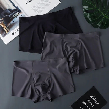 3PCS High Quality Men's Ice Silk Underwear Summer Thin Breathable Seamless Panties Sexy Male Underpants Plus Size