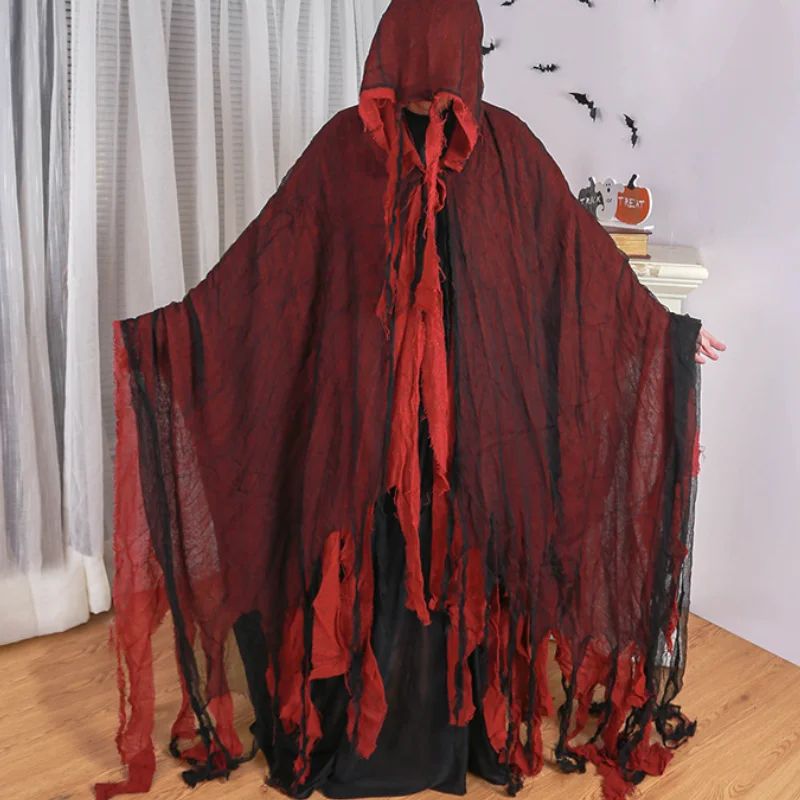 Scary Halloween Hooded Cloak Medieval Renaissance Wizard Cloak Horror Grim Reaper Cosplay Cape Costume for Men Women