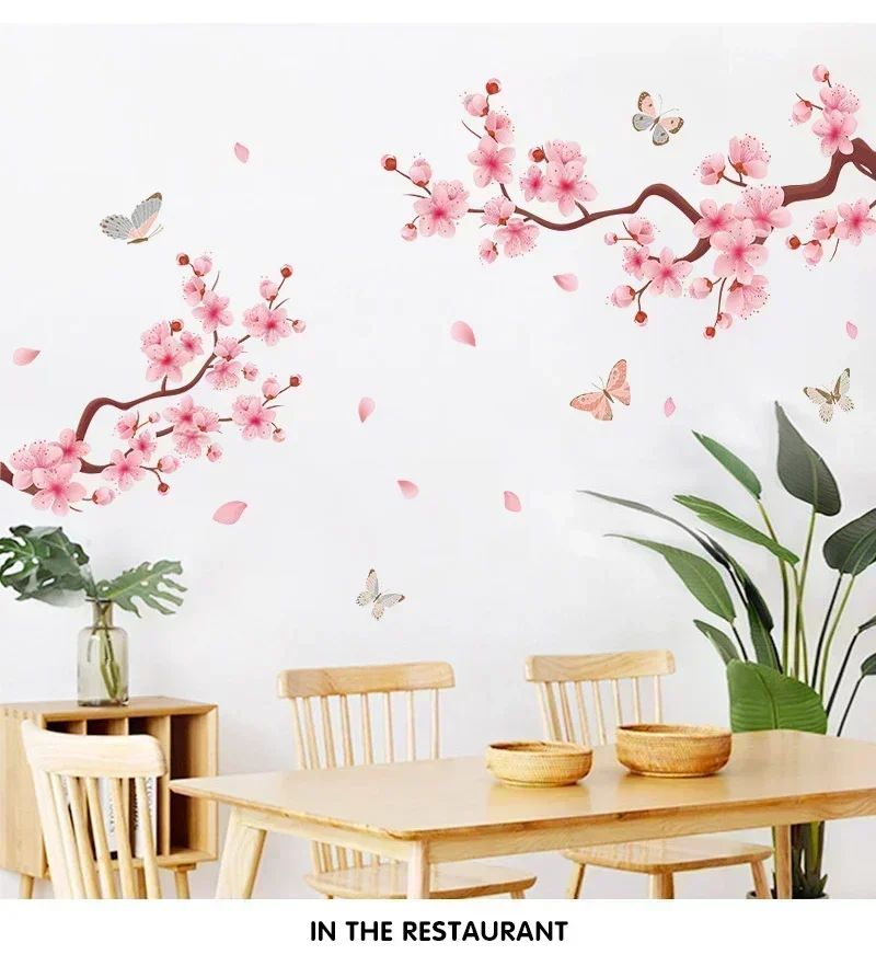 Ink Wall Stickers Wash Peach Blossom For Living Room Bedroom Home Flower Background Wall Decor Self-adhesive Sticker Wallpaper