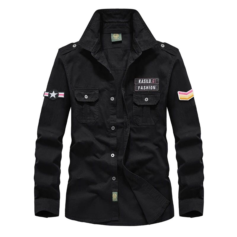 Spring Autumn New Men Long Sleeve Cargo Polo Shirt Casual Fashion Cotton Shirt Male Tactic Military Embroidery Tops