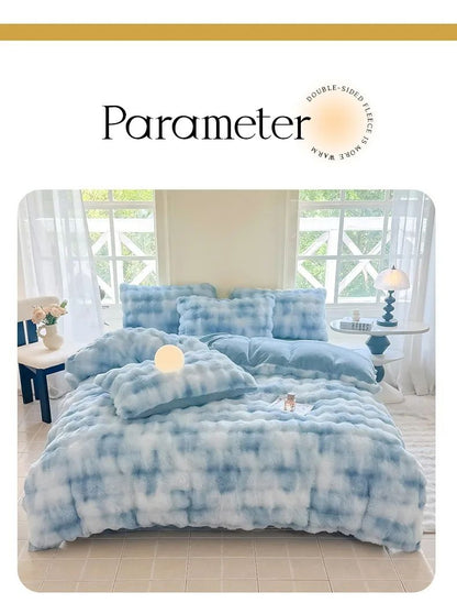 New Rabbit Fur Thickened Milk Velvet Duvet Cover Set Machine Washable Soft SkinFriendly Warm Bed Sheet for Home and Hotel ?? ???