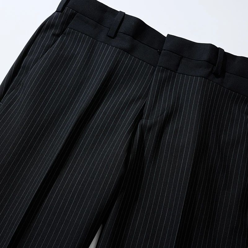 Calça Casual Masculina Listrada Preta Nova de Verão 2025, Calça Slim da Moda na Altura da Panturrilha, Tamanhos 28-35