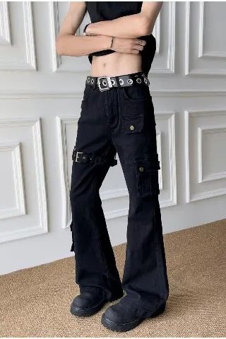 Calça Jeans Boca de Sino Masculina e Feminina, Ajustada, Estilo Fino, Casual, Fashion de Rua, da China Continental