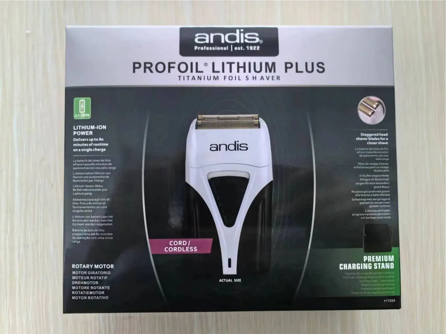 Andis Profoil Lithium Plus 17205 Barber Hair Cleaning Electric Shaver For Men Beard Stubble Razor Bald Shaving Machine charger