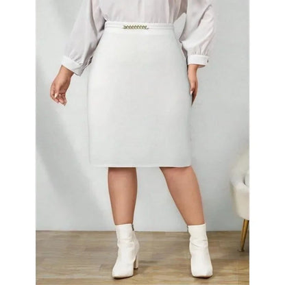 Plus Size 1XL-5XL New Women's Fashion Mid Length Skirt Slimming-fit High Waisted Trendy Knee Length Ladies Tight Skirt