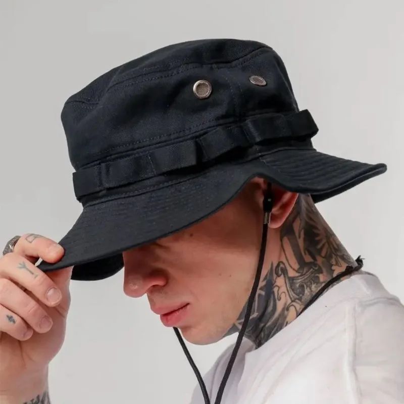 Summer Men Bucket Hat Outdoor UV Protection Wide Brim Panama Safari Hunting Hiking Hat Mesh Fisherman Hat Beach Sunscreen Cap