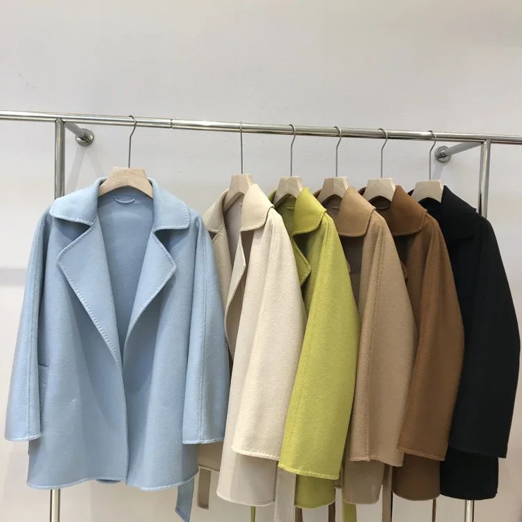 Autumn New Short Double-sided Cashmere Water Ripple Coat Women Turn-down Collar Loose Tempeament Warm Casual wool Jacket Female