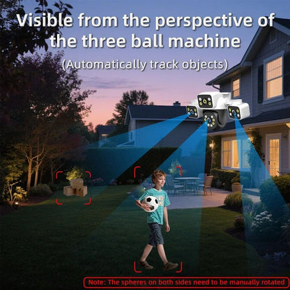 PEGATAH 6K 12MP Outdoor WiFi Camera Three Screen Three Lens 10X Zoom PTZ Automatic Tracking Audible Visual Alarm Security Cam