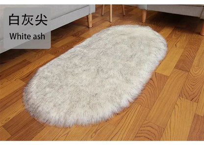 Super Soft Plush Oval Rug Mat Fluffy White Carpets for Living Room Home Decor Bedroom Kid Room Decoration Salon Thick Pile Rug