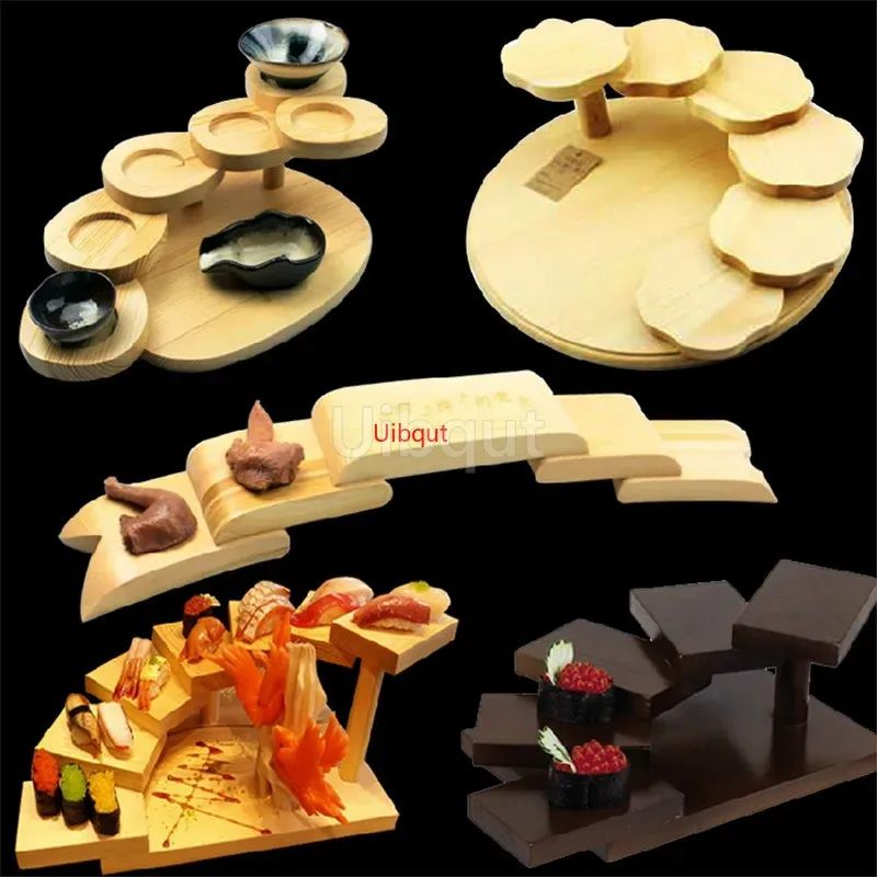 Japanese wooden wood Cuisine Sushi Bridge Boats Pine Creative Sushi Sashimi plate Platter Sushi Tableware Decoration Ornament