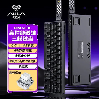Teclado AULA Mini60 HE Magnetic Switch RGB Tri Mode Sem Fio Mecânico 8000Hz 0.01mmRT Teclado Gamer Presentes para Gamers