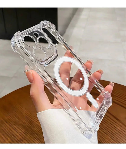 Capa de Celular Magnética Transparente para iPhone 17 Air 16 15 14 Plus 13 12 11 Pro Max Carregamento Sem Fio Magsafe à Prova de Choque