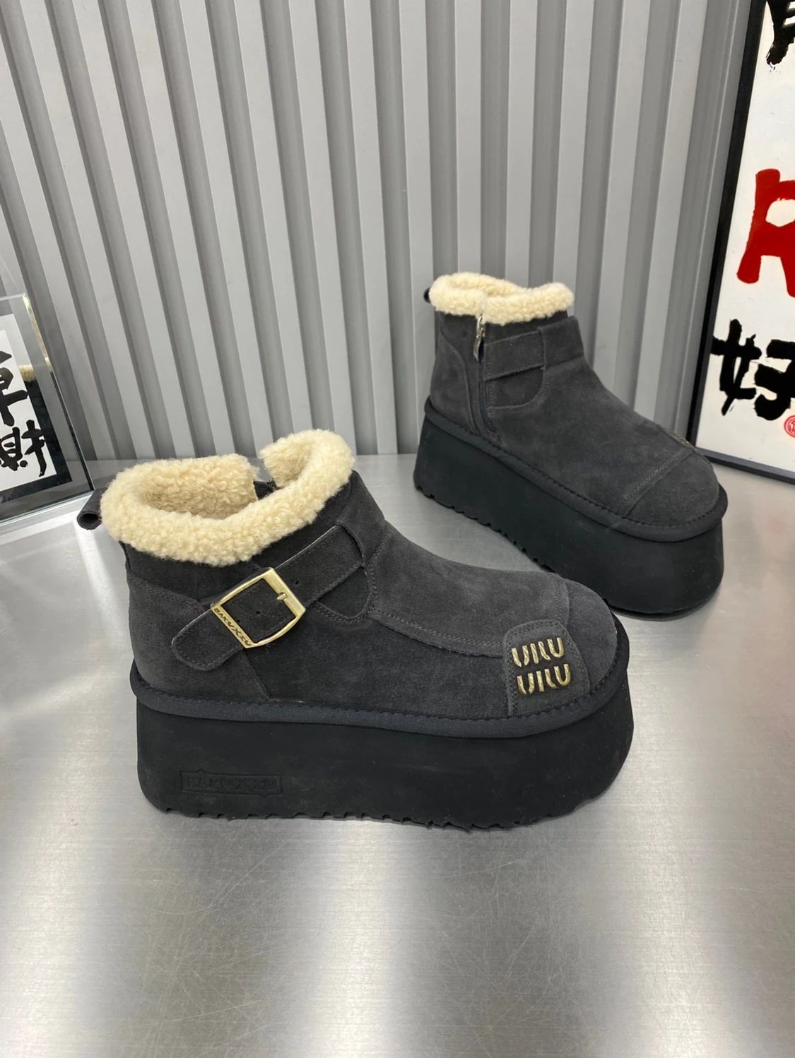 2024 New Fur Platform Women Ankle Boots Flats Suede Warm Shoes Woman Trend Designer Brand Short Plush Cozy Femme Snow Botas