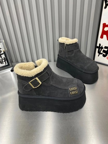 2024 New Fur Platform Women Ankle Boots Flats Suede Warm Shoes Woman Trend Designer Brand Short Plush Cozy Femme Snow Botas