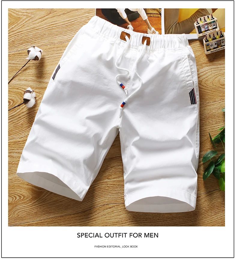 White Shorts Men Cotton Casual Shorts Bermudas Summer Slim Fit Drawstring Shorts Daily Wear Soft Touch and Comfortable Pants