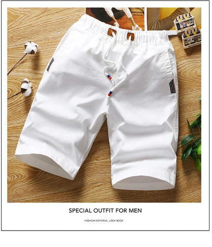 White Shorts Men Cotton Casual Shorts Bermudas Summer Slim Fit Drawstring Shorts Daily Wear Soft Touch and Comfortable Pants