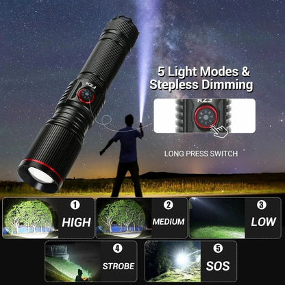 Powerful 30W White Laser Zoom Flashlight Use 18650 or 21700 Battery Rechargeable Torch Outdoor Hunting Emergency Lighting Lamp