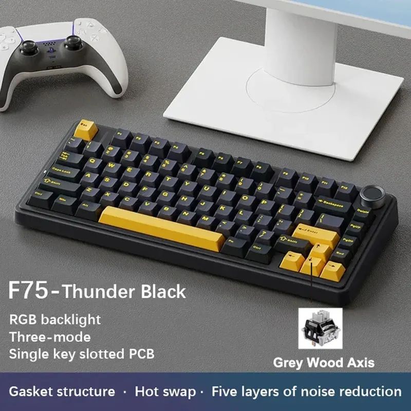 Teclado Mecânico Gamer AULA F75 RGB Layout 75% Gravação Lateral Gasket Mounted Personalizado 80 Teclas Keycaps PBT Teclado Sem Fio
