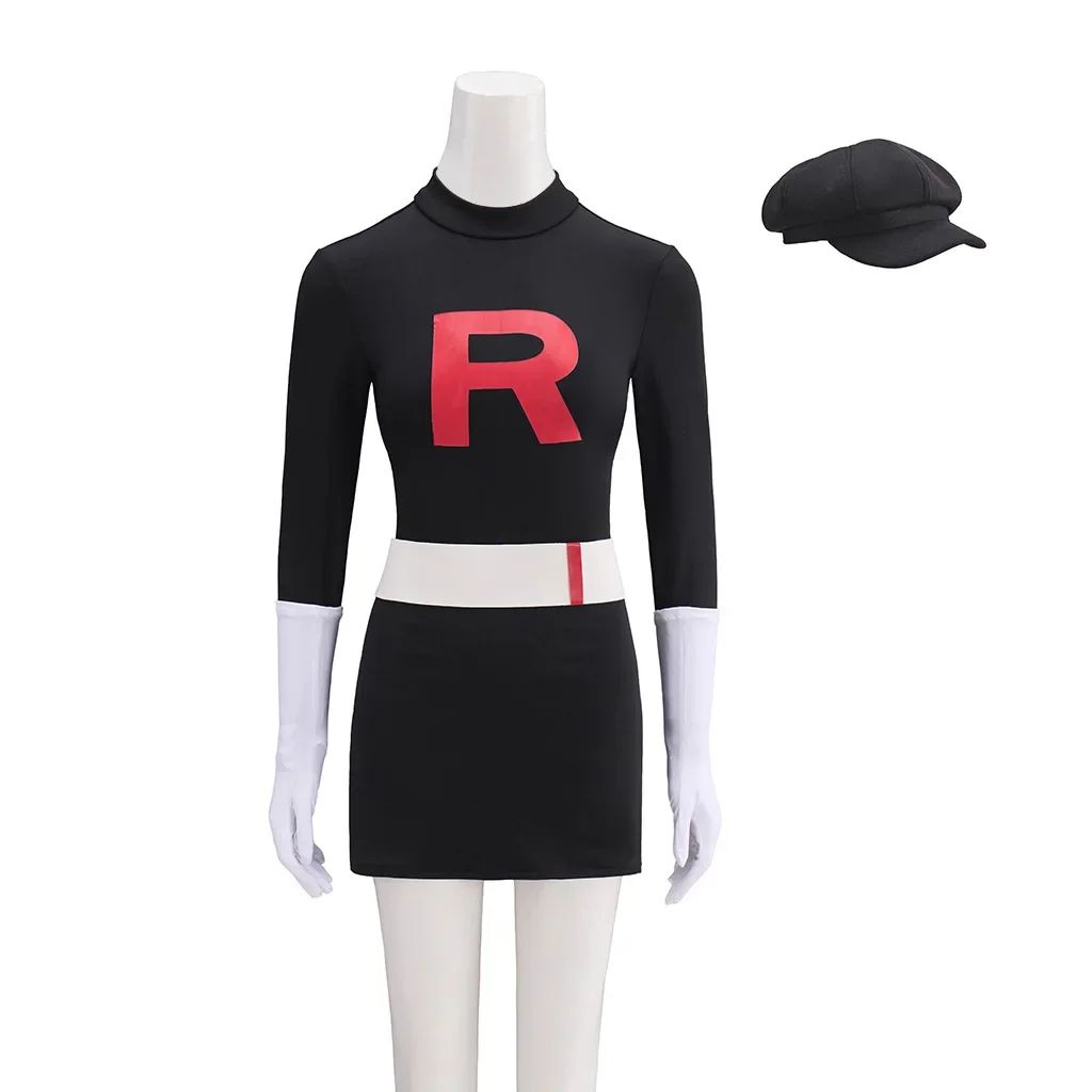 Anime Team Rocket Grunt Cosplay Costumes Anime Black Uniform Hat Halloween Cosplay Costume Full Set Women Men Carnival Party