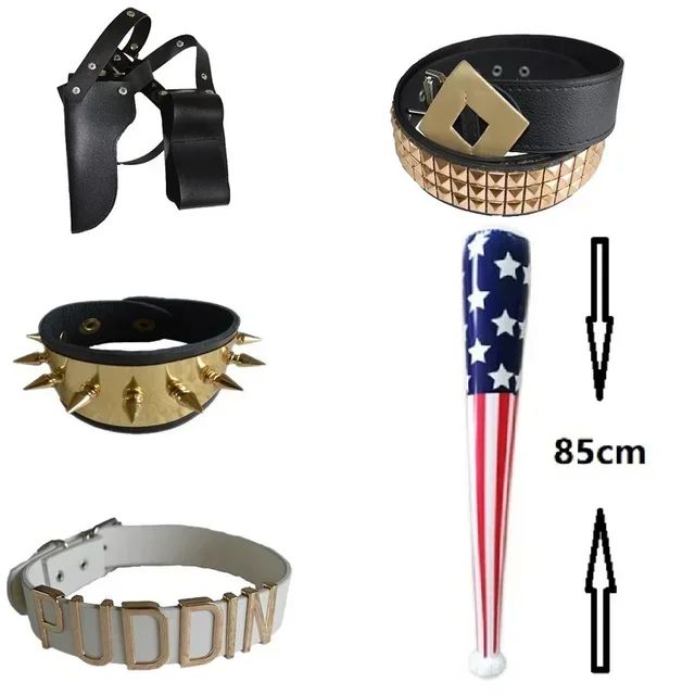 2025Halloween Suicide Cosplay  Squad Quinn Monster  Bracelet Belt necklace Gloves Accessories Full Set Wig Harley